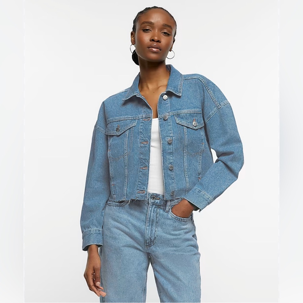 Zeagoo Women’s Cropped Denim Jacket Medium Wash Button Front XXL